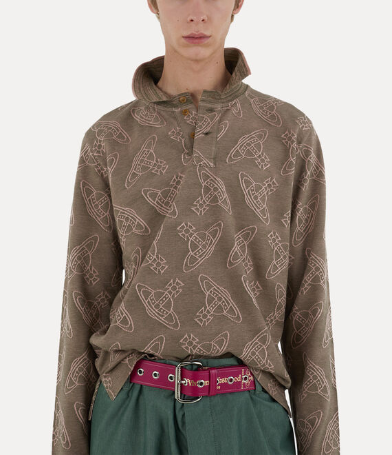 Vivienne Westwood Long Sleeve Polo Top in BROWN KHAKI/PINK